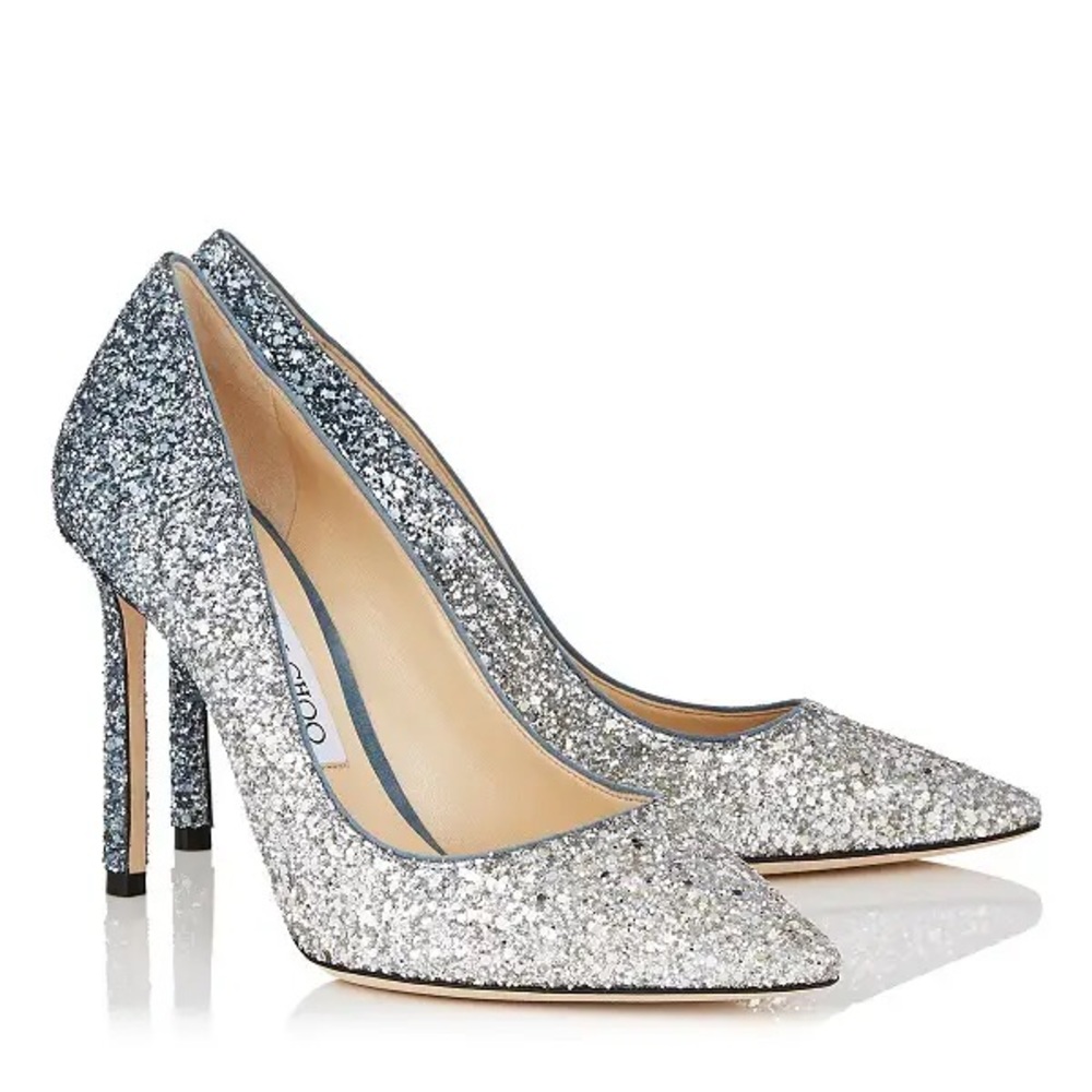 Jimmy Choo Fireball Romy 100 Pumps Silver and Dusk Blue Degradé